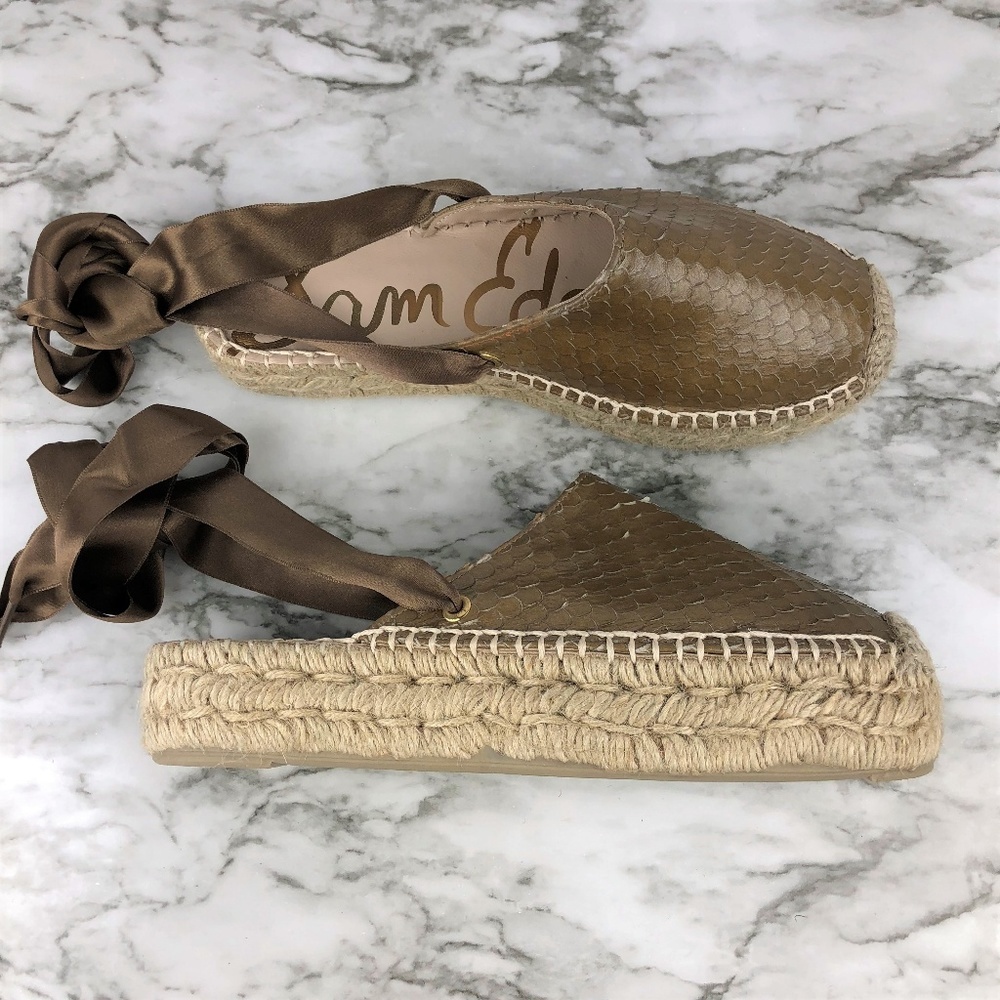 NEW Sam Edelman Inna Lace Up Natural Brown Espadrilles Sandals - Picture 2 of 6